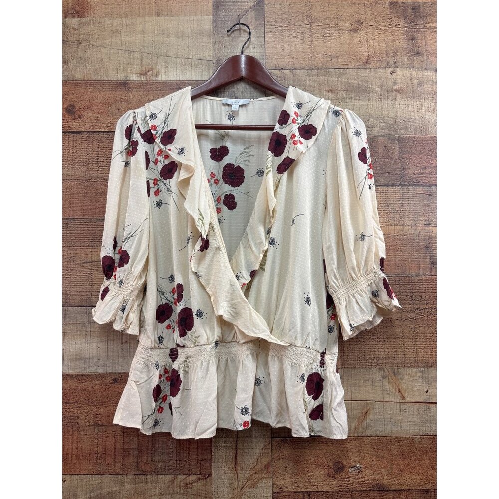 Joie Cream Floral Ruffle Blouse L